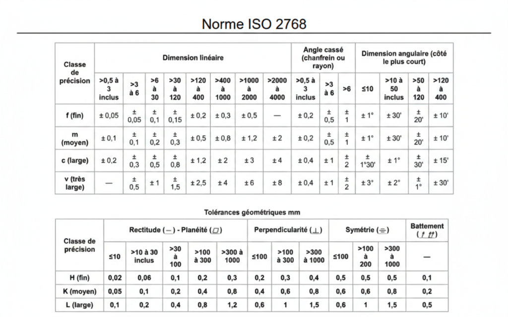 Tableau des tolérances ISO 2768